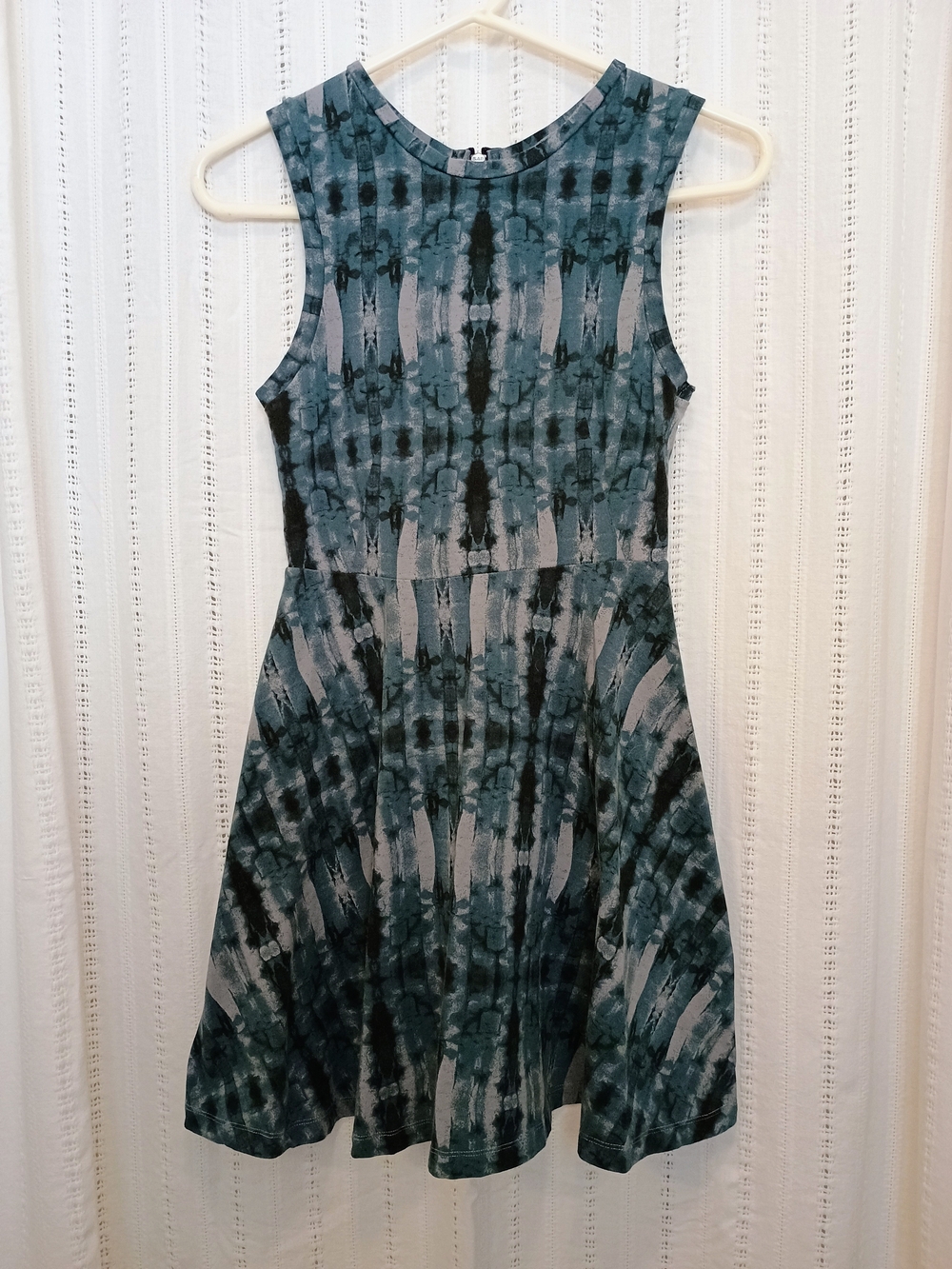 Vans Tie Dye Teal Black Skater Dress - Fit Flare Sleeveless Zipper - Small